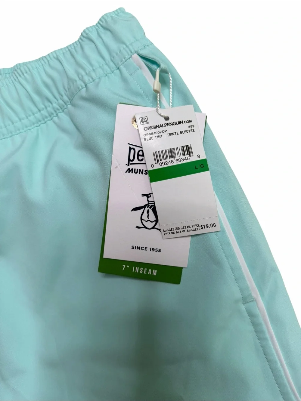 Original Penguin Light Aqua Swim Trunks with White Piping